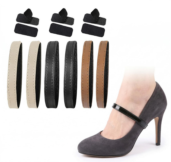 Veemoon 3 Pairs Shoe Straps for Heels, Detachable High Heel Shoes Ankle Shoelaces Straps Anti-Loose Elastic Band with Buckle Adjustable Soft PU Leather Belt Blister for Office Wedding Dance Party