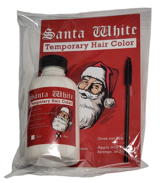 Santa White Temporary Hair Color Liquid with Brush - Instant Christmas Santa Claus Hair and Beard Color Sweat Proof Long Lasting Opaque Vibrant Washes with Soap and Water (4 oz)
