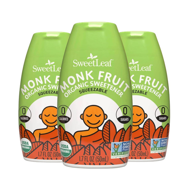 SweetLeaf Organic Monk Fruit Liquid Drops, Unflavored - 1.7 Fl Oz, 3 Pack