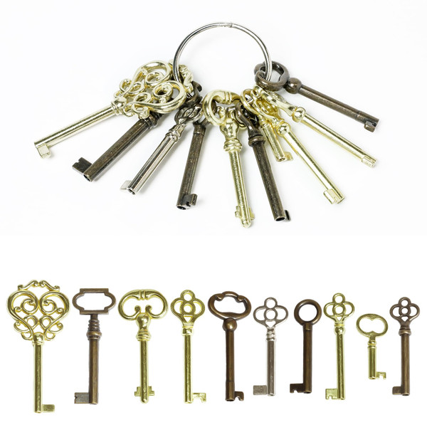 Universal Skeleton Key Set - 10-Piece Universal Skeleton Keys Replacement for Antique Furniture, Vintage Old Furniture, Antique Furniture，Old Style Cabinets, Dressers & Classic Doors
