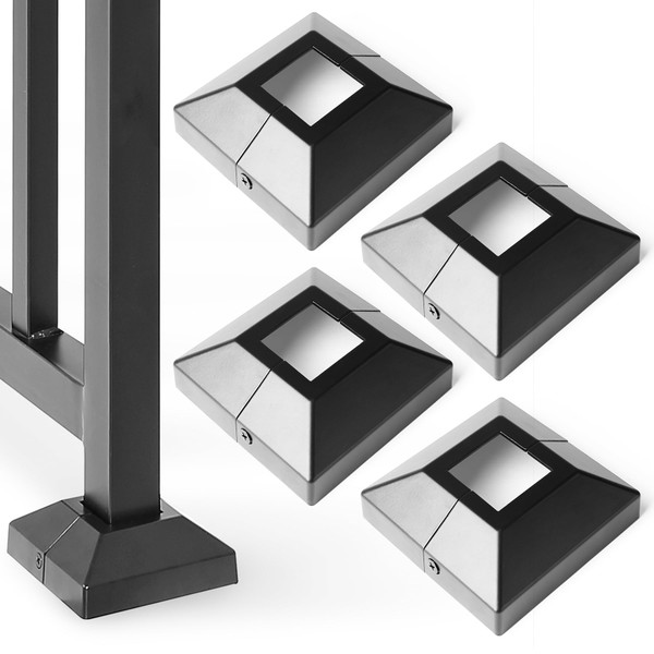 AJOVW 4Pcs 1.5" (1.5" Post/4" Base) Aluminum Post Base Cover, Suitable for Iron Stair railings, Balcony railings, Post Skirt Covers (Black)