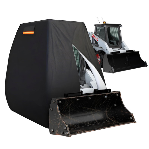 Skid Steer Cover Waterproof Heavy Duty, 600D Oxford PVC with Air Vents & Reflective Strips, Compatible with Most Type of Skid Steer (125" L x 75" W x 80" H)