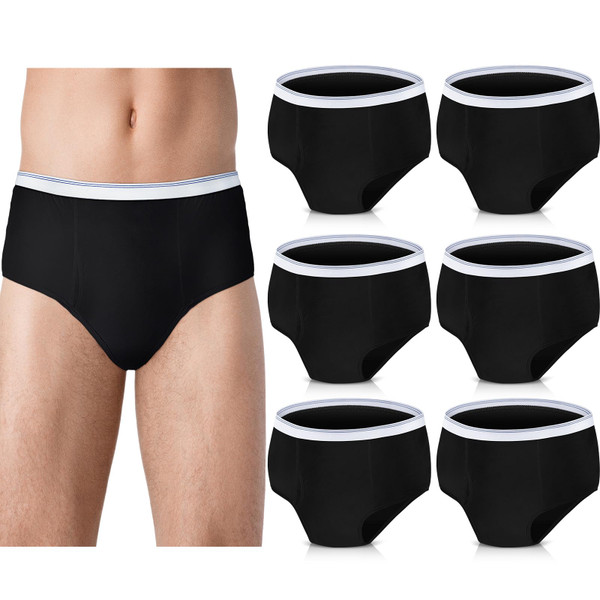 Blosssound 6 Pack Men's Incontinence Underwears Reusable Washable Leak Proof Underwears Protection Incontinence Briefs Men Bladder Control with Regular Absorbency for 150ml(Black,Extra Extra Large)
