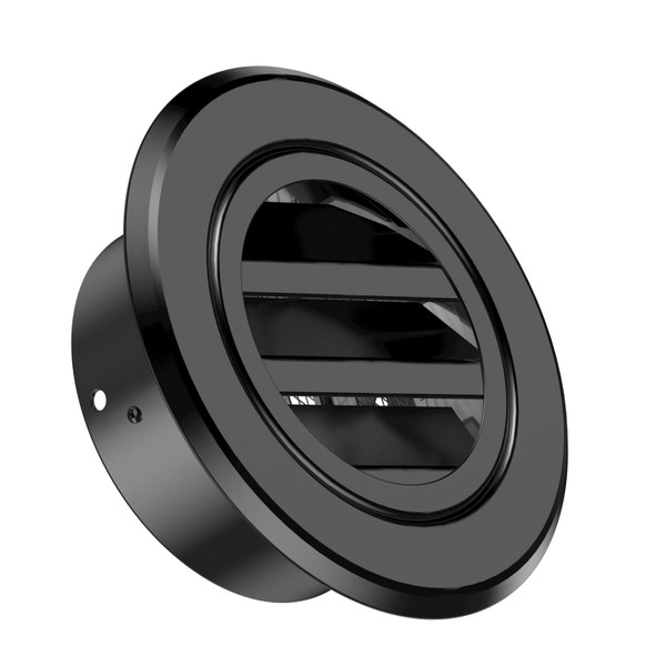4 Inch Round Air Vent, HG Power Aluminium Alloy Louver Grille Cover, Soffit Vent with Built-in Screen Mesh for Bathroom Kitchen Office Ventilation, 3.74”, Black