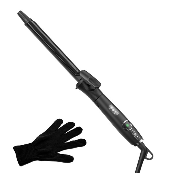 K&K 0.75" Tourmaline Ceramic Curling Iron, Professional Hair Curler Clip