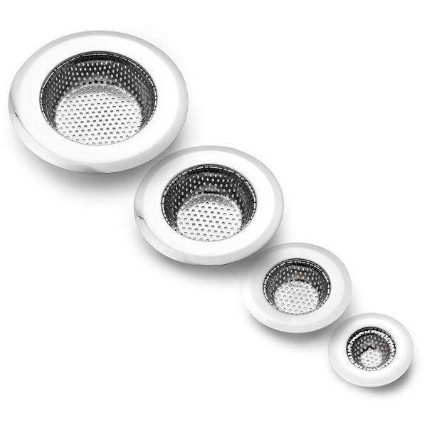 CORNERJOY 4 Pack Heavy Duty Stainless Steel Kitchen Sink Drain Strainer, Bathroom Hair Catcher Shower Drain Cover, Sink Tub Drain Stopper, Wash Basin Floor Drain, 2.1 to 4.5 Inch Diameter Rim