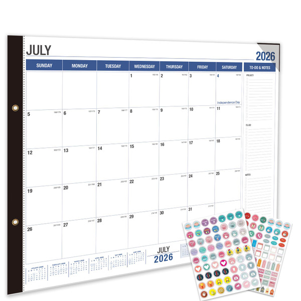 Desk Calendar 2026-2027 - 22" x 17", 18 Month Desk Calendar july 2026-2027 Dec, Large Monthly Desktop Calendar with Plastic Cover, Thick Paper, Corner Protectors - (2 Stickers Included)