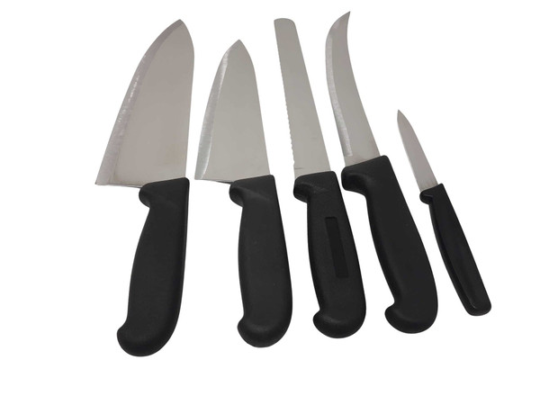 Cozzini Cutlery Imports Knife Sets Choose 5, 10, or 15 Piece Set - Black Handle - Razor Sharp Commercial Kitchen Cutlery - Cook's Knives (5 Piece Set)