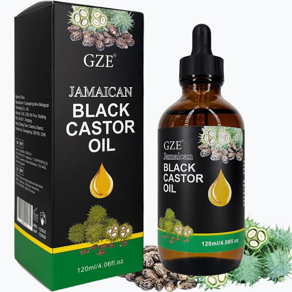 GZE Jamaican Black Castor Oil, 100% Pure Cold Pressed in Glass Bottles for Hair Growth & Stronger, 120ml / 4.06 fl.oz