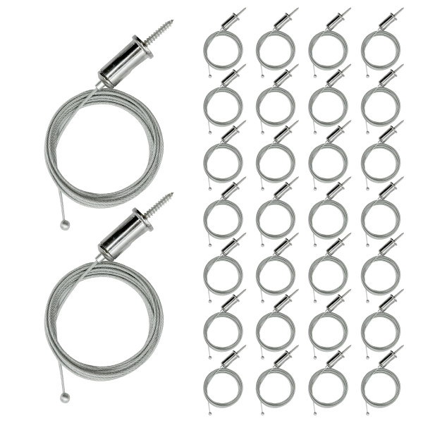 Hexagon Garage Lights Suspension Cables Kit Steel Hanging Chains 1m / 3.28ft, Hex Honeycomb Light Connectors Pendant Light Wire Rope Cable Heavy Duty Chandelier Wire Adjustable (1m 30pcs)