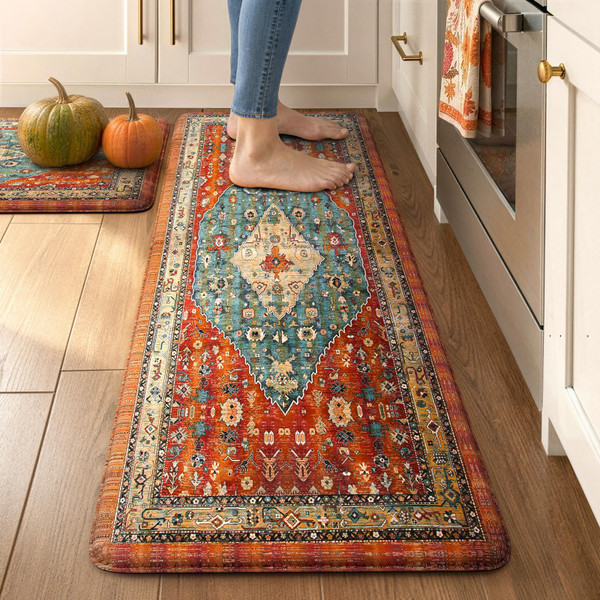 Collive Boho Cushioned Kitchen Mat, Anti Fatigue Mats for Kitchen Floor