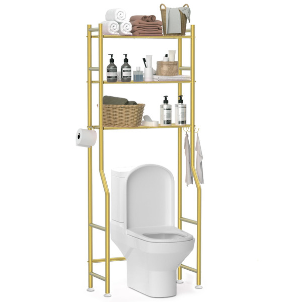 Chilihuala 3-Tier Over Toilet Storage, Anti-Tilt, 64" H, Gold