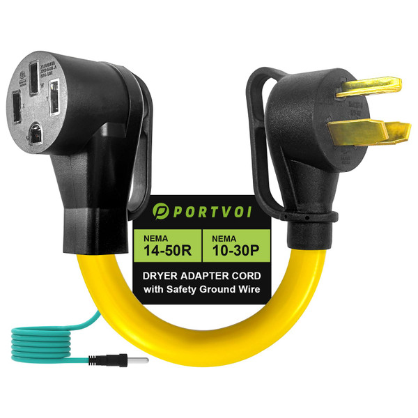Portvoi 30 Amp Dryer NEMA 10-30P to 14-50R EV Adapter Cord with Ground Wire