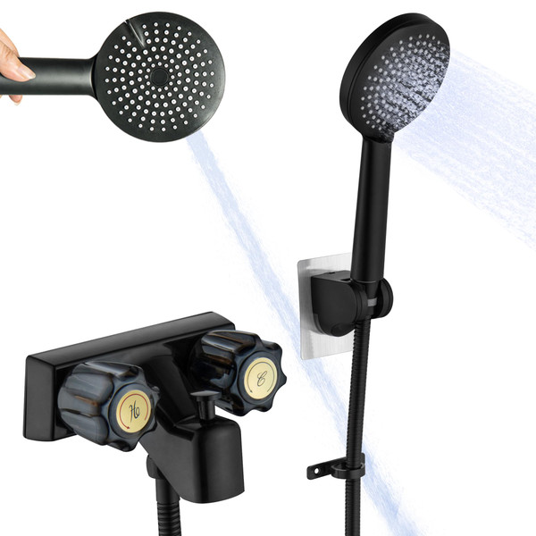 SUBEIXI RV Shower Faucet, Matte Black 4" RV Outdoor Shower Faucet with Hose and 5 Modes Shower Head for RV, Travel Trailer, Camper, Motorhome