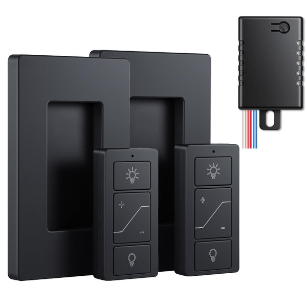 Sunmerit Wireless Dimmer Switch (Black), 2 Remote Light Switch and 1 Receiver kit, Compatible with Alexa Voice Control, Smart Wall Switch Lighting Fixture for Ceiling Lights Pendant Lamps