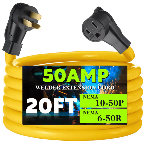 Tellegloww 20FT NEMA 10-50P to 6-50R Welder Adapter Cord, 50 Amp 3 Prong 10-50P Male to 6-50R Female Adapter Stove to Welder Extension Cord for Welding Machine Plasma Cutter, STW 8 AWG/3C, ETL Listed