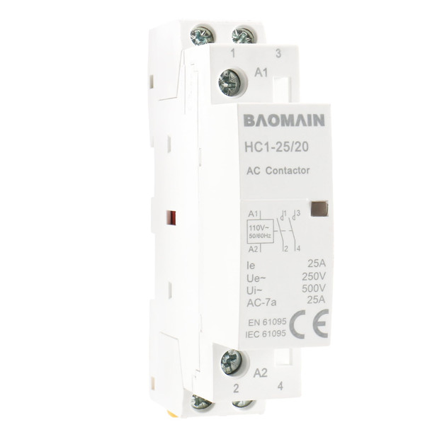 BAOMAIN 110V AC 2-Pole 25A Modular Contactor, 2NO, DIN Rail Mount