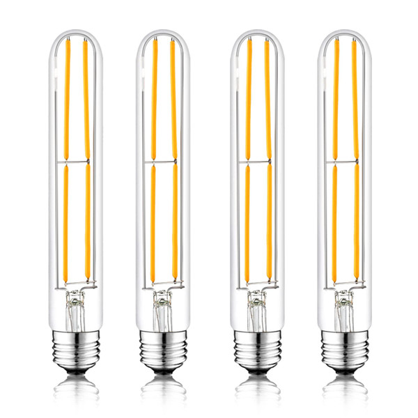 NOVELUX 7.3 Inch E26 Led Bulb 6W Dimmable, 2700k Soft White Edison Bulbs 800LM, Equal 80 Watt Tubular T10 T9 Long Clear Glass Light Bulb for Rustic Pendant Pipe Wall Sconces Chandeliers - 4Pack