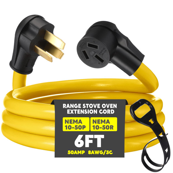 Relaxweex 6ft NEMA 10-50 50Amp Extension Cord NEMA 10-50P Male to 10-50R Female, 50A 3 Prong Electric Range Oven Stove Extension Power Cord, STW 8 AWG/3C Gauge, 250V, 12500W, ETL Listed