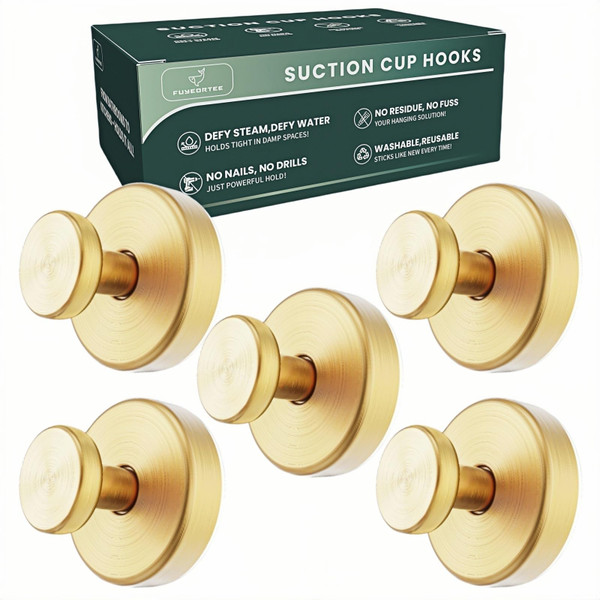 Upgraded Stainless Steel Suction Cup Hooks Heavy Duty Hooks For Shower Bathroom Accessories Removable Hook For Glass Window Door Wall Hooks For Hanging Towels Robes Wreaths (Pack Of 5, Black)