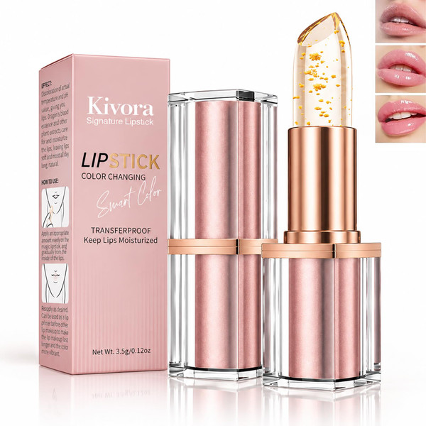 2Pack Kivora Lipstick for Mature Lips, 2026 New Rose Gold Packaging, pH Color Changing Lipstick, Skin-Adaptive Clear Lip Balm,Transfer-Resistant Long Lasting Lip Color, Natural Finish Lip Tint