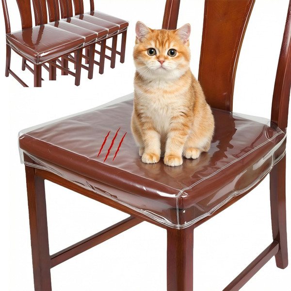 kenaeooe 6 Pack 20'' x 17'' x 4'' Plastic Chair Covers Chair Covers for Dining Chairs Clear PVC Seat Protectors Waterproof Scratch Resistant with Adjustable Strap