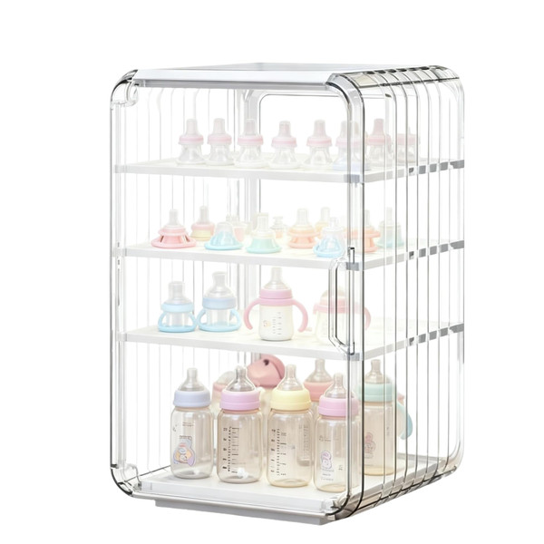 WAKCCIL Baby Bottle Organizer 15" x 10inch 4-Tier Clear Acrylic Baby Bottle Storage Organizer for Countertop & Cabinet Drainable Bottles Storage Station Container for Nipples Food Jars Pump Parts