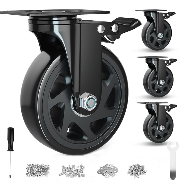 6 Inch Caster Wheels Heavy Duty Casters Set of 4 with Brake