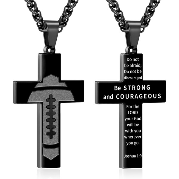 GLITTO Football Cross Necklace for Men Boys, Football Accessories Stuff Chain Jewelry Christian Religious First Communion Confirmation Baptism Stuffers Gifts Ideas Teenage Teen Kids Boy Him