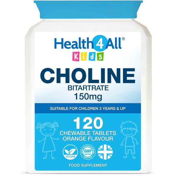 Kids Choline 150mg 120 Chewable Tablets for Children 3+, Brain Support