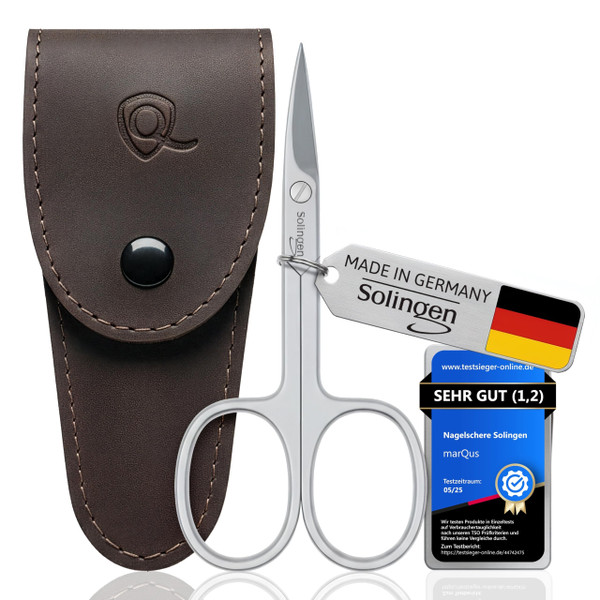 Solingen Nail Scissors for Women and Men - Curved Manicure Scissor Made in Germany - Extra Fine and Sharp - in a Handy Case, Ideal for Travelling, as a Gift, or for Home Use, Brown