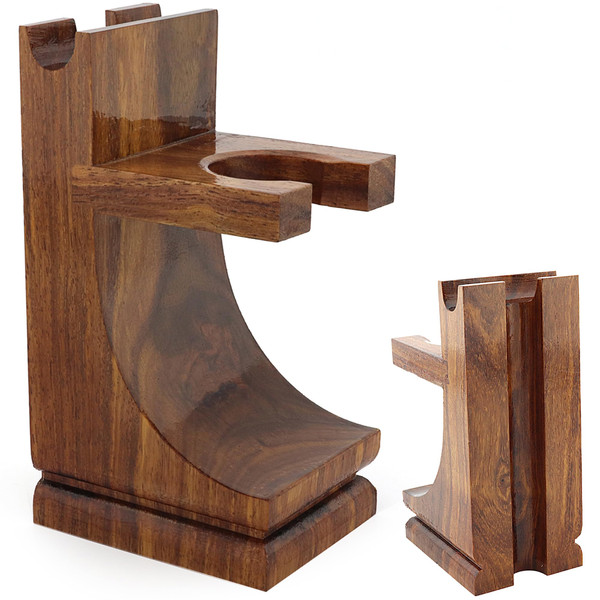 Haryali London Razor Stand Sustainable Shaving Stand 2 in 1 Brush Razor Stand Holder Wooden Shaving Stand Eco-friendly Stand Shaving Brush Stand Razor Holder - Zero Waste, 1 Count (Pack of 1)