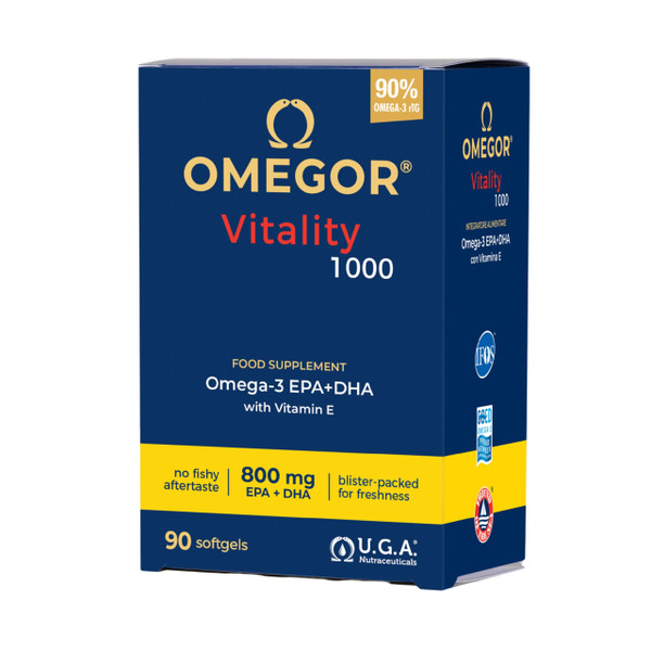 Omega 3 Capsules High Strength - OMEGOR Vitality 1000 Omega3 Supplement with 535mg EPA and 268mg DHA for Heart, Brain and Eye Vision - No Fishy Aftertaste (90 Softgel Caps)