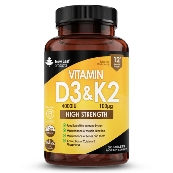 New Leaf Vitamin D3 K2 4000IU, High Strength 365 Tablets