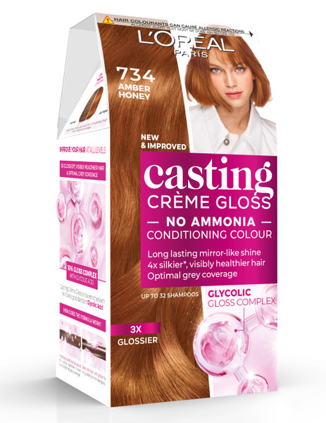 L’Oréal Paris Casting Crème Gloss Semi-Permanent Hair Dye, 734 Amber Honey