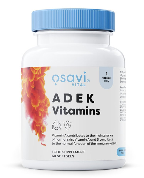 Osavi ADEK Vitamins – 60 Softgels | Supports Immunity, Bones & Skin | Natural Beta–Carotene, D3, E & K2 for Immune Defense, Strong Bones, Healthy Skin, Vision & Muscle Function