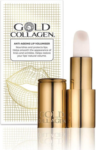 GOLD COLLAGEN Lip Volumiser - Anti-Ageing Lip Balm with Coconut Oil, Castor Oil, Marine Collagen & Vitamin E - Super Moisturising Lip Plumper, Enhances Lips Volume with Regular Use - Pearl Effect