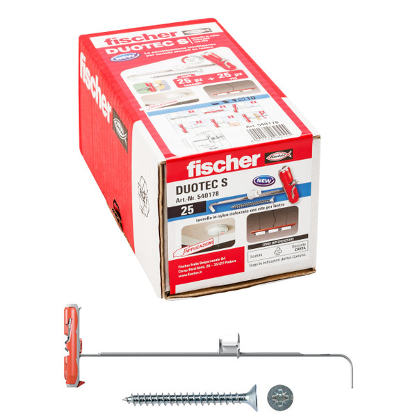 Fischer DuoTec 10 S 25 Nylon Toggle Fixings with Screws for Cavity Walls