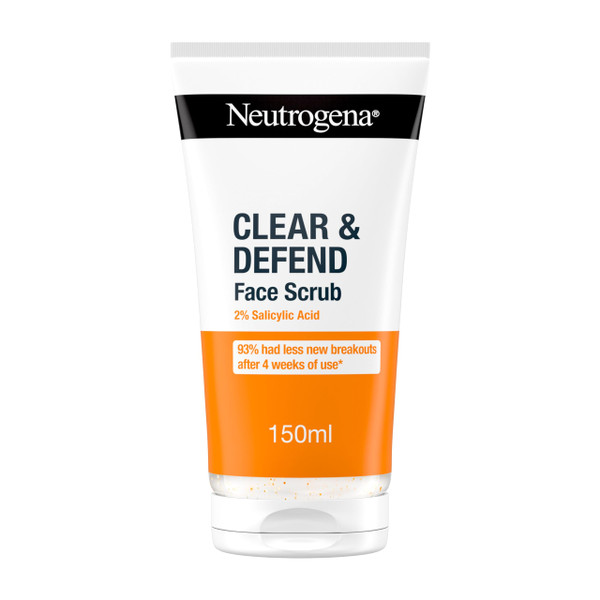 Neutrogena Clear & Defend Facial Scrub (1x 150ml), Oil-Free Face Scrub Suitable for Oily and Spot-Prone Skin, Facial Exfoliator with 2% Salicylic Acid Clinically Proven to Defend Against Breakouts