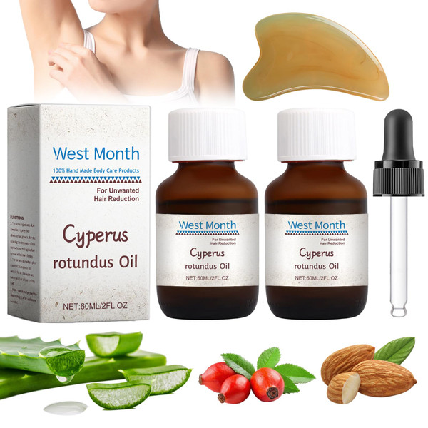 2PCS Cyperus Rotundus Oil,60ml Cyperus Oil for Hair Removal,Natural Cyperus Rotundus,Reduce Body Hair Growth,Cyprus Rotundus Oil Suitable for All Skin Types,With a Corner Board