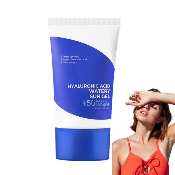 Korean Sunscreen, Hyaluronic Acid Watery Sun Gel SPF 50+ PA++++, SPF 50 Face Moisturiser with No White Cast, Waterproof Body & Face Sunscreen (2)