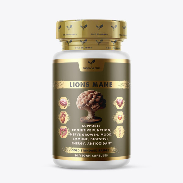 Lions Mane Supplement - 3000mg Lion's Mane Capsules High Strength - 30 Capsules - 100% Pure Lion Mane Mushroom Fruiting Bodies Extract – Vegan - Made in The UK