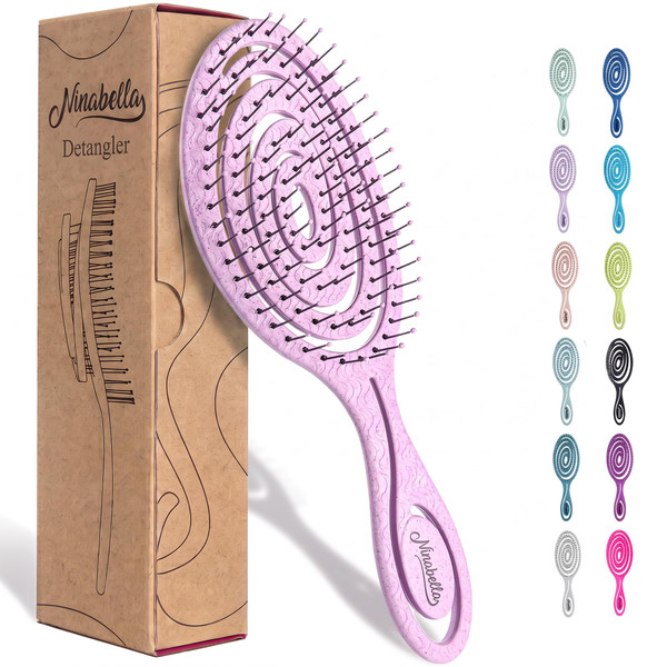 Ninabella Detangling Hair Brush - Gentle Detangler Brush for Curly, Fine, Thick and Long Hair - Hairbrush for Women, Men and Kids - For Wet and Dry Hair - Pink