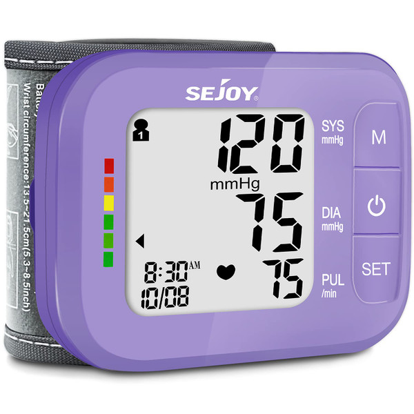 Blood Pressure Monitor Wrist Blood Pressure Machine Digital Automatic BP Cuff Monitors with Irregular Heartbeat Detection Large Display 2x60 Memory 5.3"-8.5" Adjustable Cuff for Home Use Purple