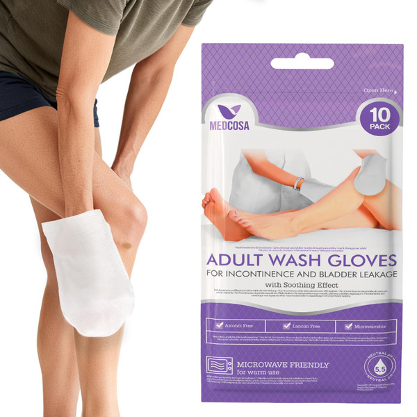 Medcosa Adult Body Wipes - Wet Wipes for Adults - Intimate Disposable Shower Body Wipe Shaped Like a Glove - Unscented Premoistened - Bed Bath Wet Wipe - Pack of 10 Wash Cloths
