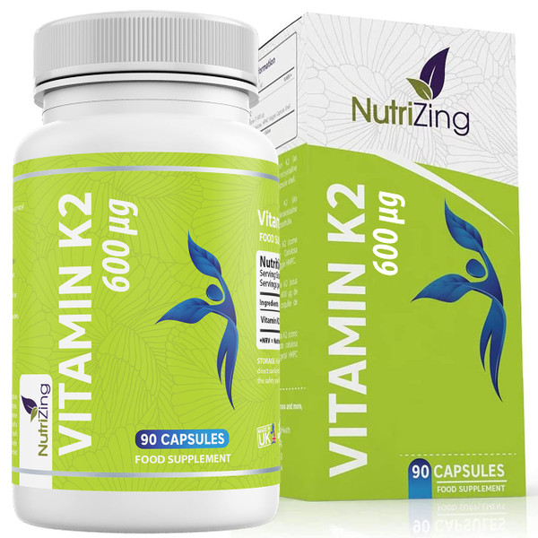 Vitamin K2 MK7 600mcg by NutriZing - 90 Capsules - Fermented Natto Based Vegan Vitamin K - Supports Maintenance of Normal Bones - Made in UK