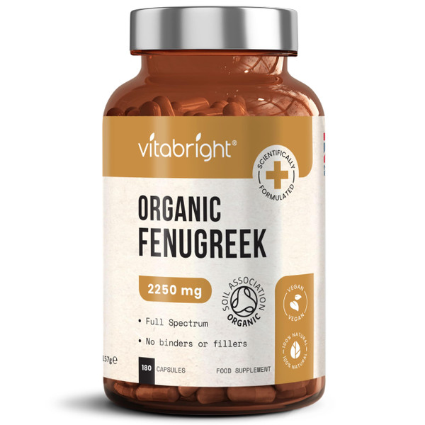 VitaBright Fenugreek Capsules 2250mg | Organic | 180 Capsules | 2 Months