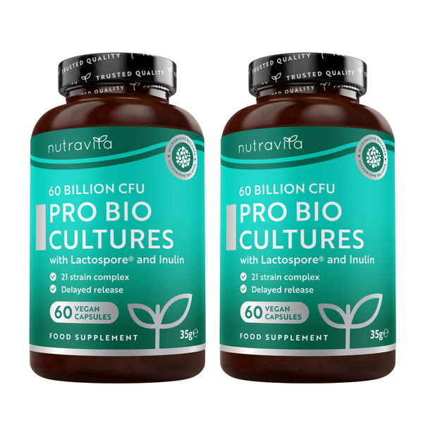 Nutravita 60 Billion CFU Pro Bio Cultures - 2 Packs of 60 Capsules