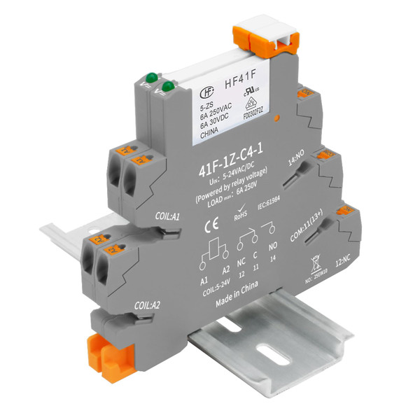 (2pcs) 5V Relays,din Rail,5V Coil dc/ac,Silm,PLC Signal Relay,HF41F/12-ZS 5 Pin 1NO 1NC 6A SPDT with LED Indicator SPDT with Jumper with Socket Base,5 Volt Relay dc,Load MAX 6A 250VAC/30VDC