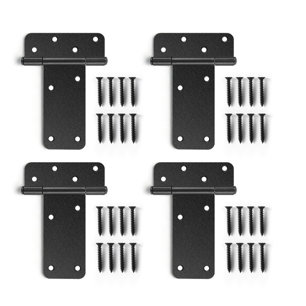 Wmebee T-Strap Shed Door Hinges, Heavy Duty Tee Hinge, T-Gate Hinges, Gate Strap Hinges, Hardware for Wooden Fences, Barn Door, Shed Doors Matte Black (5“-6 pcs-Matte Black)